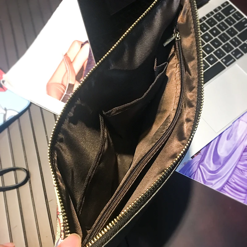 NEW leather handbag men designer small envelope clutch bag vintage cartooon printed luxury leather bag