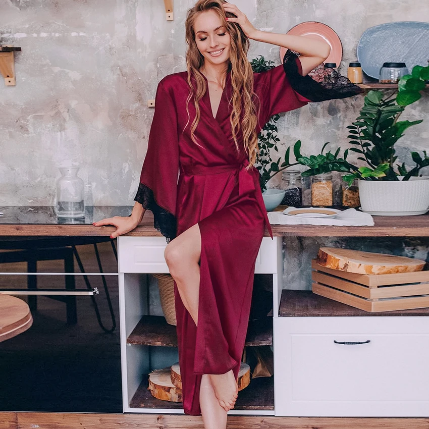 

Пикантная кружевная Пижама Hiloc, атласные халаты, женская пижама в стиле пэчворк, ночнушка до колена, женский халат, ночные рубашки, весна 2022