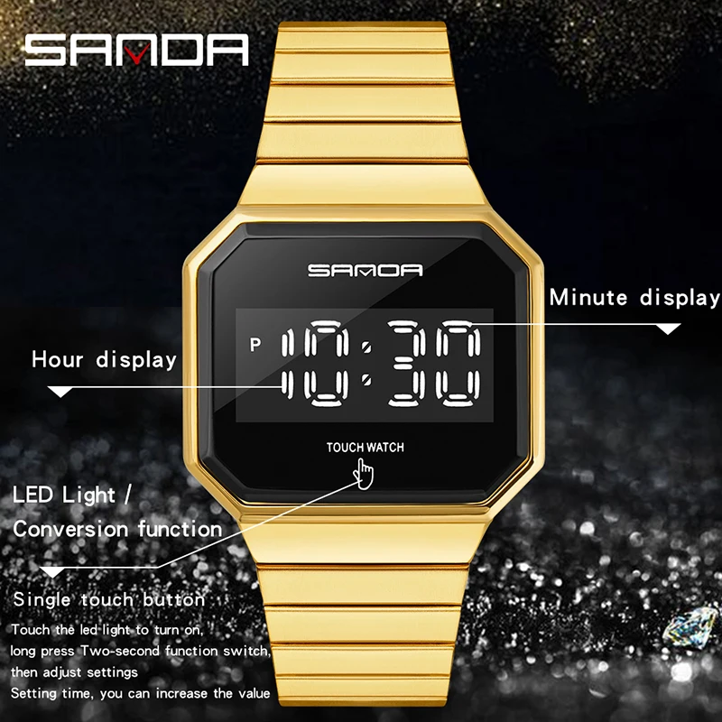 

Часы наручные SANDA мужские светодиодные, модные повседневные электронные, простые с сенсорсветильник экраном, для студентов, 8001