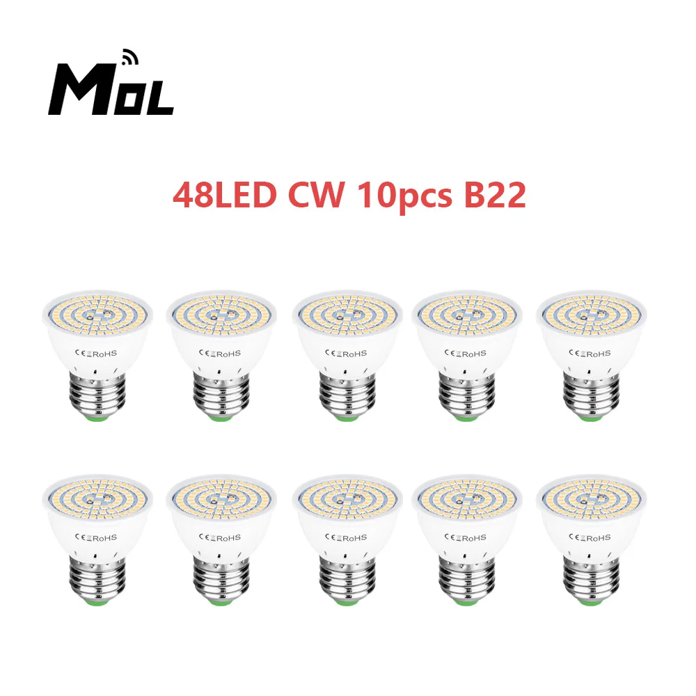

MOL B22 220V 10pcs LED Lamp Cup Spotlight 48LED Light Chandelier Replace Halogen Bulb