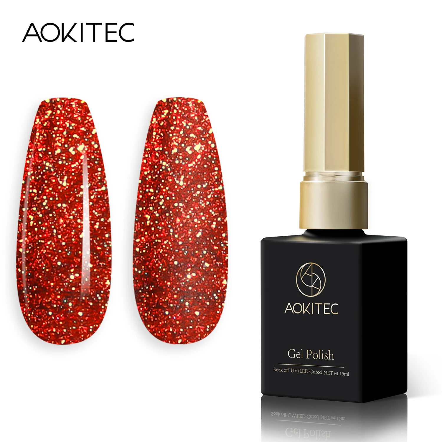

Aokitec, Гель-лак для ногтей, удаляется замачиванием, УФ-лампа, Алмазный красный, 15 мл
