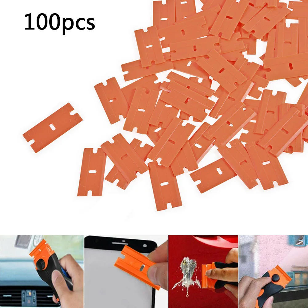 

100pcs Plastic blade Double Edged Window Glass Car Cleaning Tool Orange
