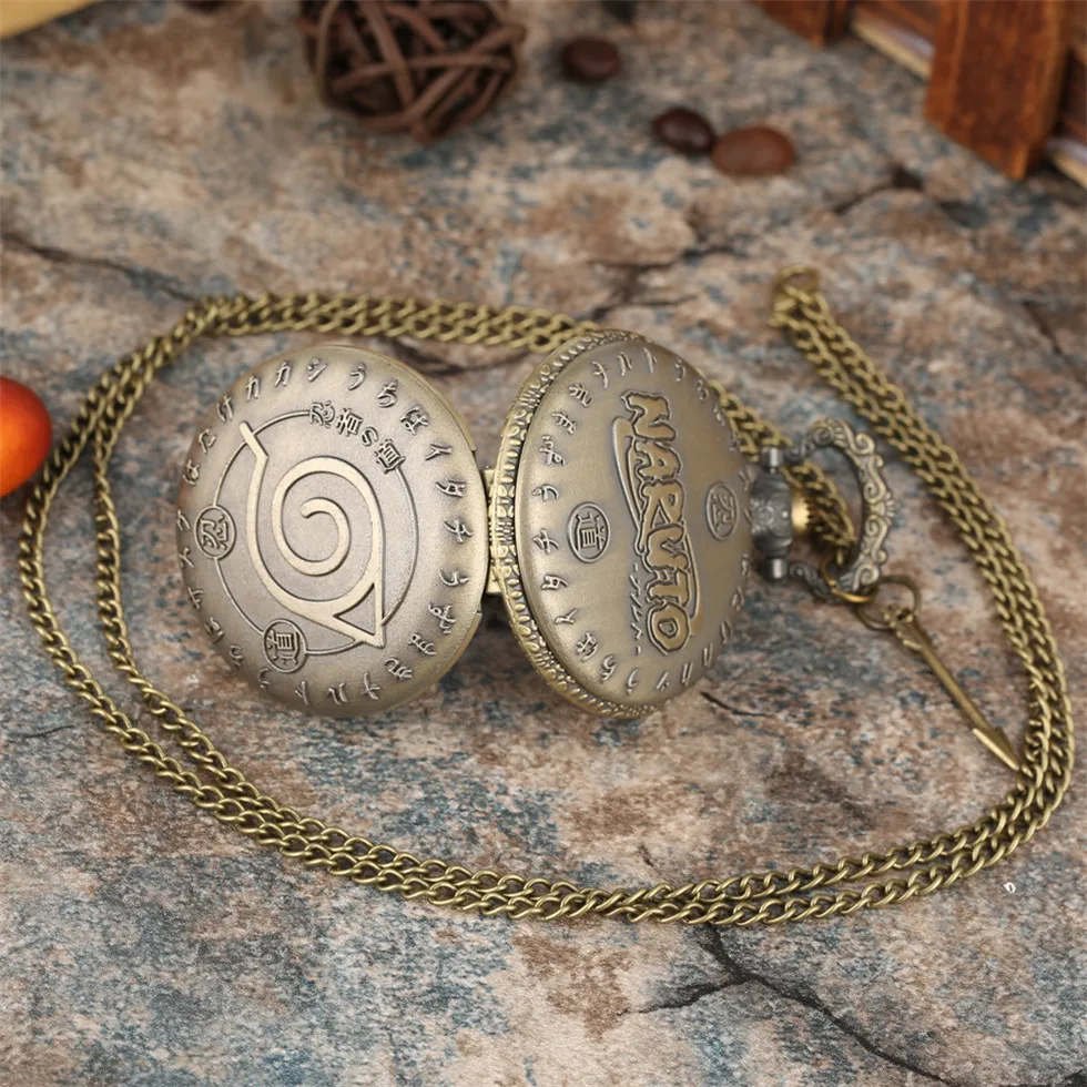 Кварцевые карманные часы Наруто с тематикой ниндзя для мальчиков бронзовые