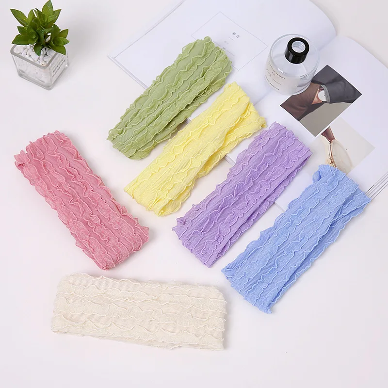 

Free shipping Women solid color Ruffle headbands girl's soft headwear lady's vintage hair accessories