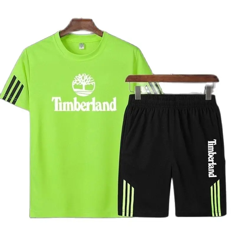 

2021 summer men's casual sports two-piece fashion striped quick-drying short-sleeved T-shirt shorts suit men's sports
