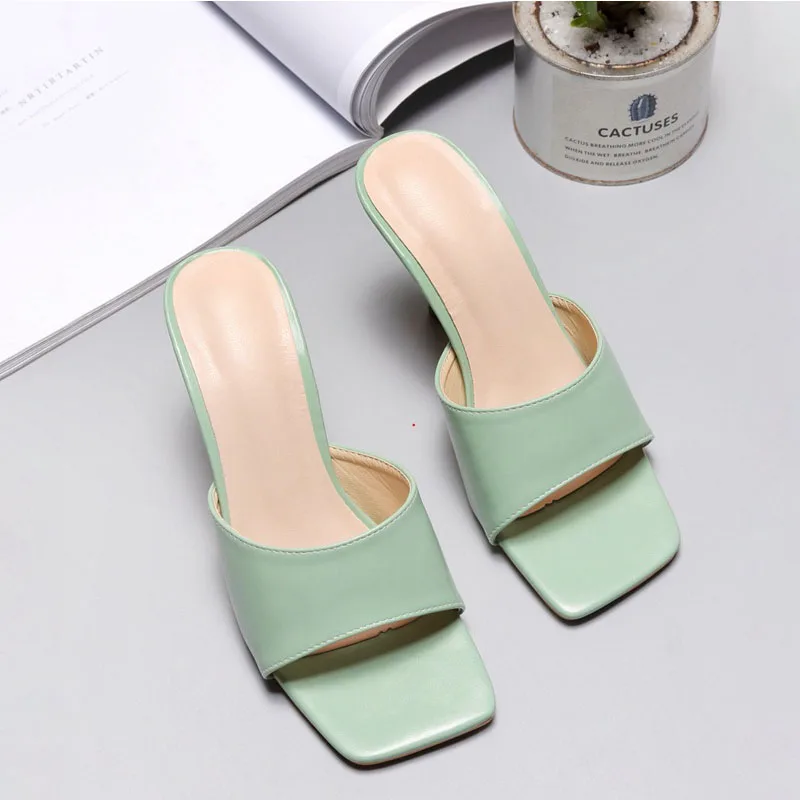 

2020 Summer Women Sandals Mules Square Toe Ladies Sandals Purple Sexy High Heels Fashion Woman Shoes New Party Sandals Slippers