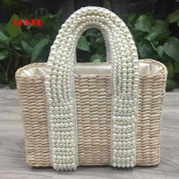 women hot woven bags pearl totes handbags 2020 summer travel purse fashion beach bagsfor lady handmade crossbody straw bag