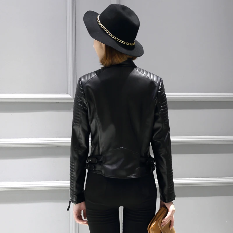 

New Spring Autumn Women PuLeather Jackets Black Blazer Pocket Zippers Coat Motorcycle Outerwear Biker Jackets