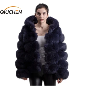 Новое поступление 2021, Модный меховой наряд QIUCHEN PJ8143 с длинными рукавами, высококачественное Женское зимнее пальто с капюшоном