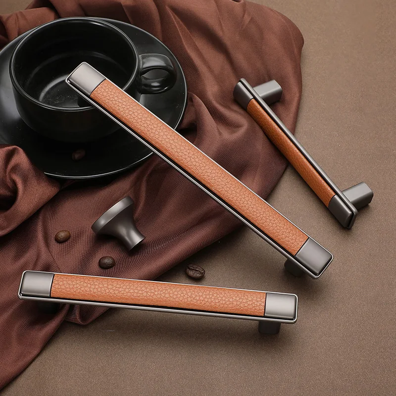 4 шт. ручки для мебели в европейском стиле коричневые кожаные и кухонных шкафов