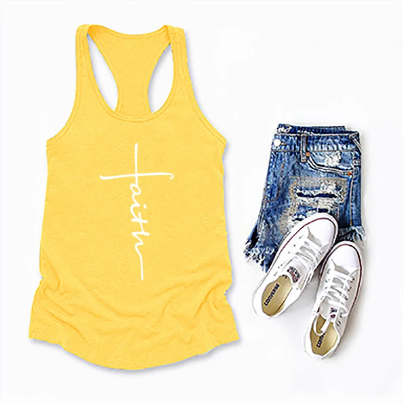 

Faith Letter Printed Crop Top Women Sleeveless O Neck Tank Top Summer Ladies Casual Loose Vest Haut Femme Ropa Mujer