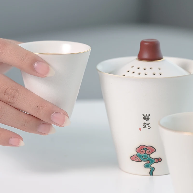 Portable Travel Tea set - Chinese/Japanese Porcelain Gongfu Set Traditional Ceremony with Teapots Teacups | Дом и сад