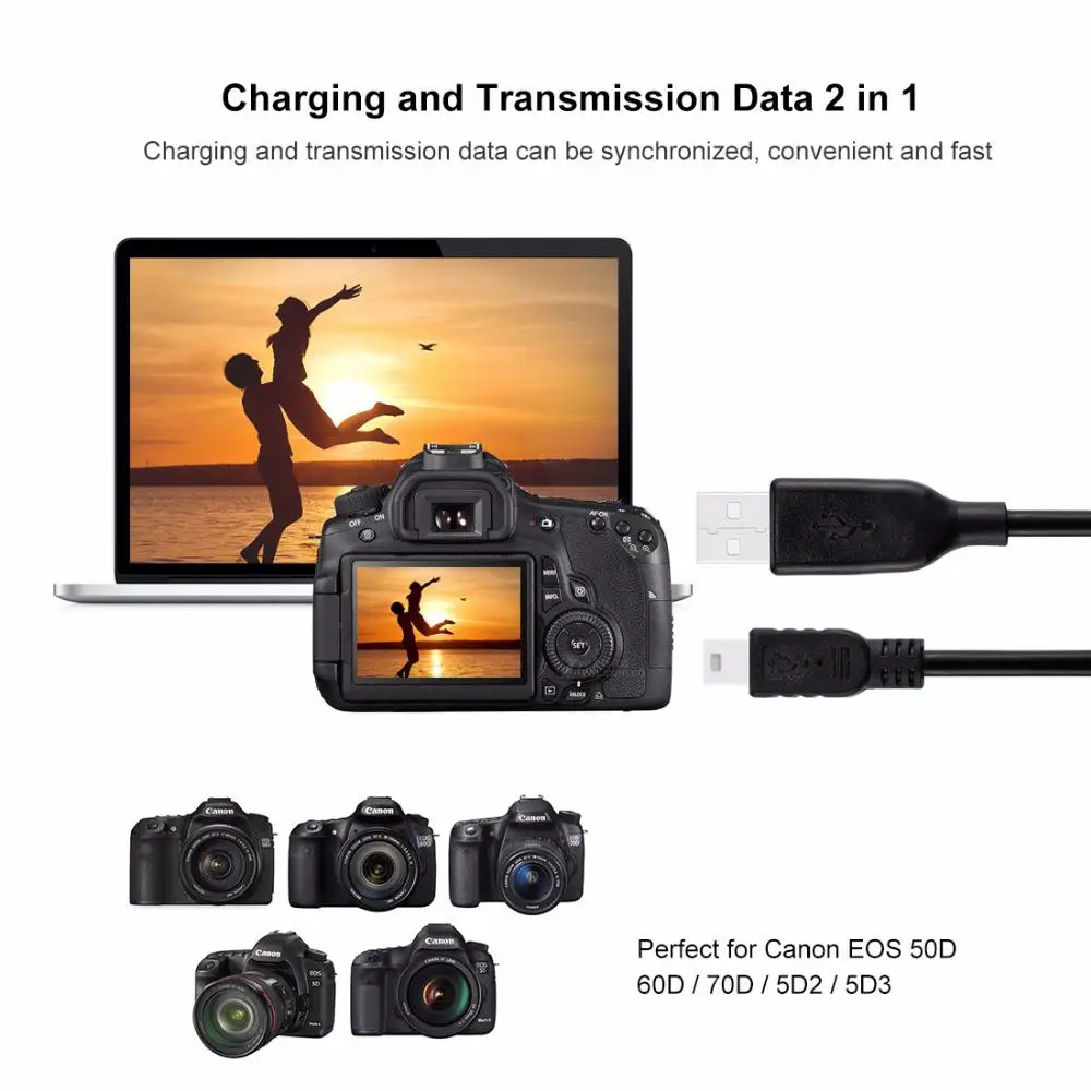 PULUZ Mini 5 Pin USB кабель для зарядки и синхронизации данных GoPro HERO4/3 + Canon EOS 50D/60D/70D/5D2/5D3