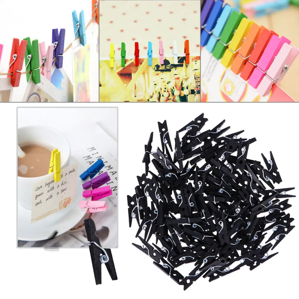 

100 pcs Mini Natural Wooden Paper Clips Utility Versatile Clothespin Clips Picture Photo Cable Pictures Organizer Clips for