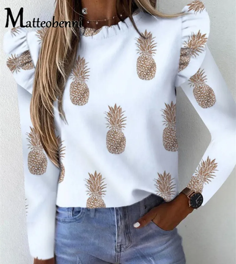 

New Autumn Women's Fashion Casual Ruffled Long Sleeve Printed Floral Blouse 2020 Ladies Slim Shirt Elegant Tops Female Shirt