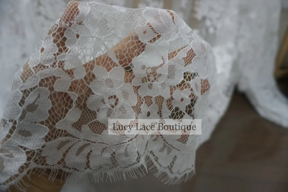 Lucy Lace Boutique 150x300 см/шт. Хорошее качество свадебное платье кружевная ткань с белыми и черными цветами ресницы кружева шантильи