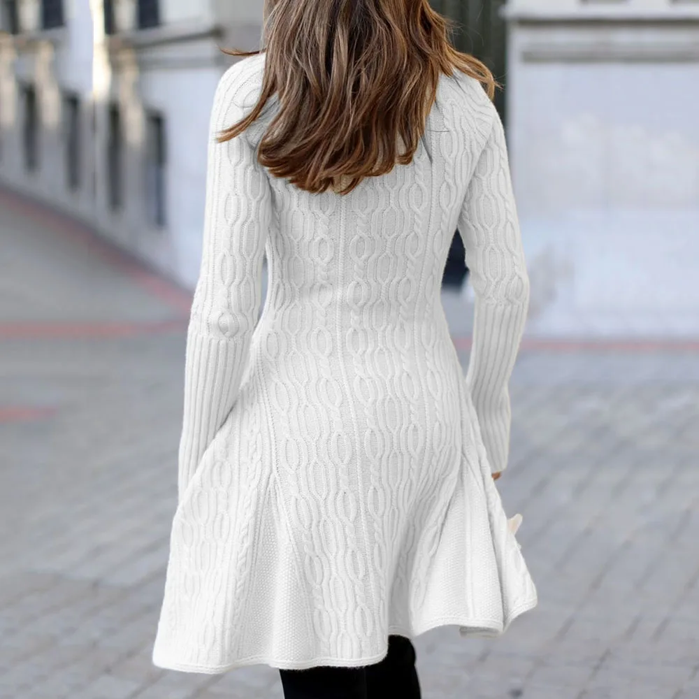 

Turtleneck Sweater Women Dress Autumn Slim Fit Plus 2xl White Vestido Elastic Autumn Long Sleeve Twist Knitted Fashion Dresses