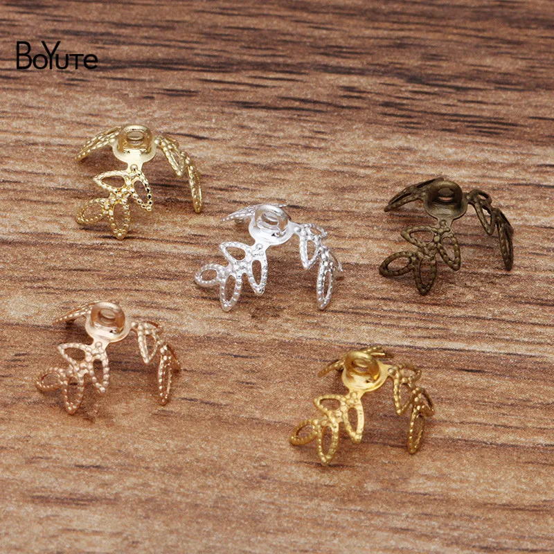 

BoYuTe (200 шт./лот) 9*17 мм Металлические латунные филигранные колпачки для бисера Diy ручной работы аксессуары для ювелирных изделий оптовая прода...