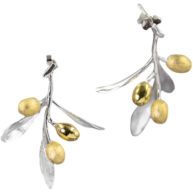 

Fanling original design taste of love olive fruit Earrings temperament plant leaves art RETRO S925 Silver