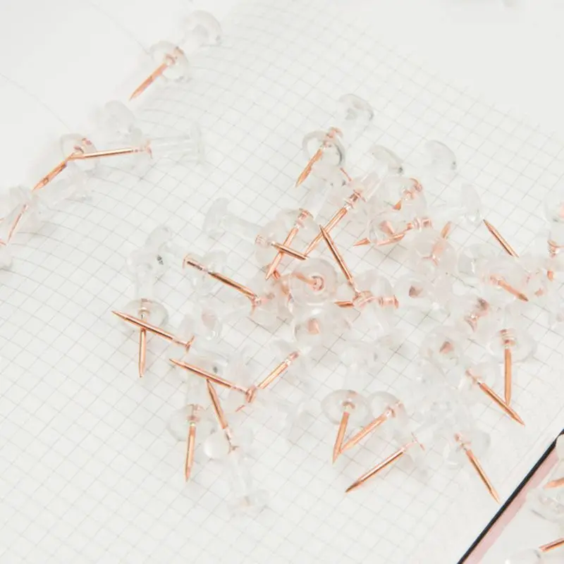 100pcs Transparent Rose Gold Push Pins Thumb Thumbtack Board Drawing Photo Wall Studs Office School Supplies | Канцтовары для офиса