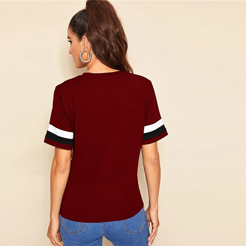 SHEIN Color Block Cut-and-Sew Leopard Panel Top Short Sleeve O-Neck Casual T Shirt Women Summer Leisure Ladies Tshirt Tops