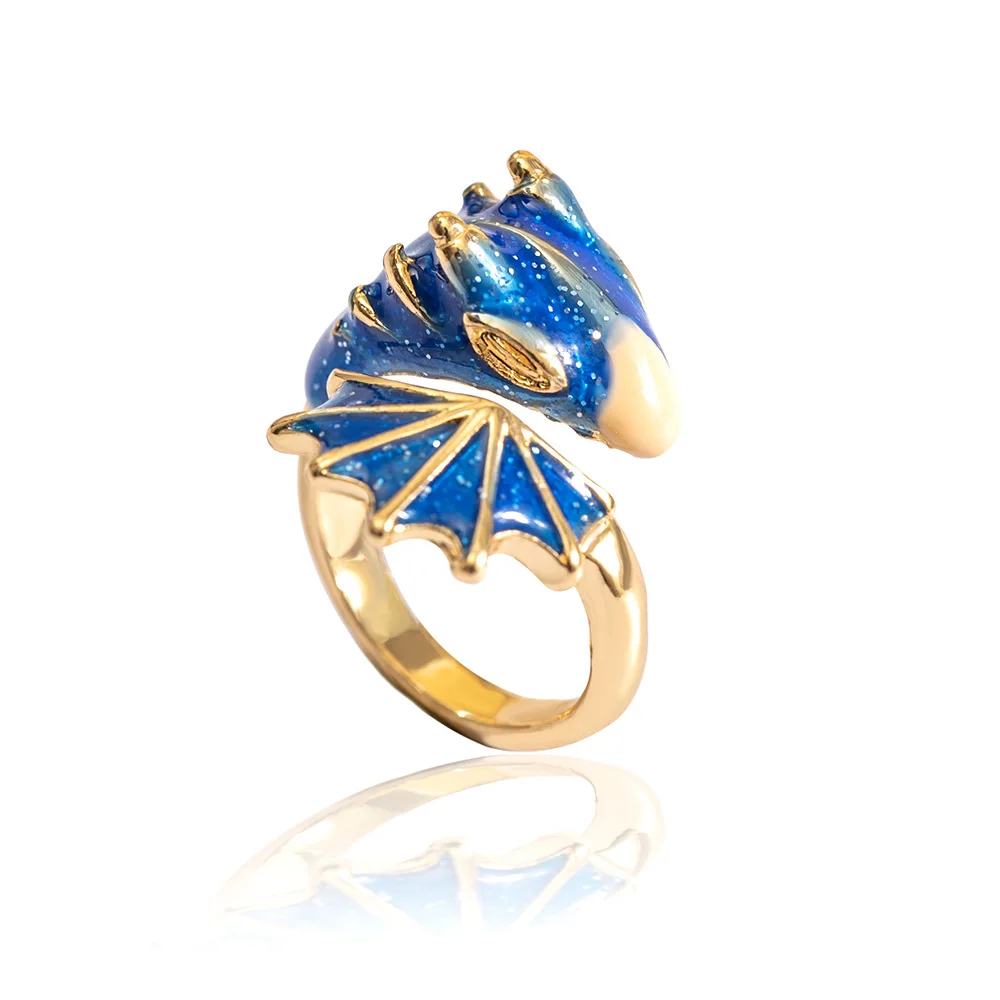 

Enamel glaze color glaze high-gloss black knight dragon open ring personality trend men and women jewelry jewelry wholesale