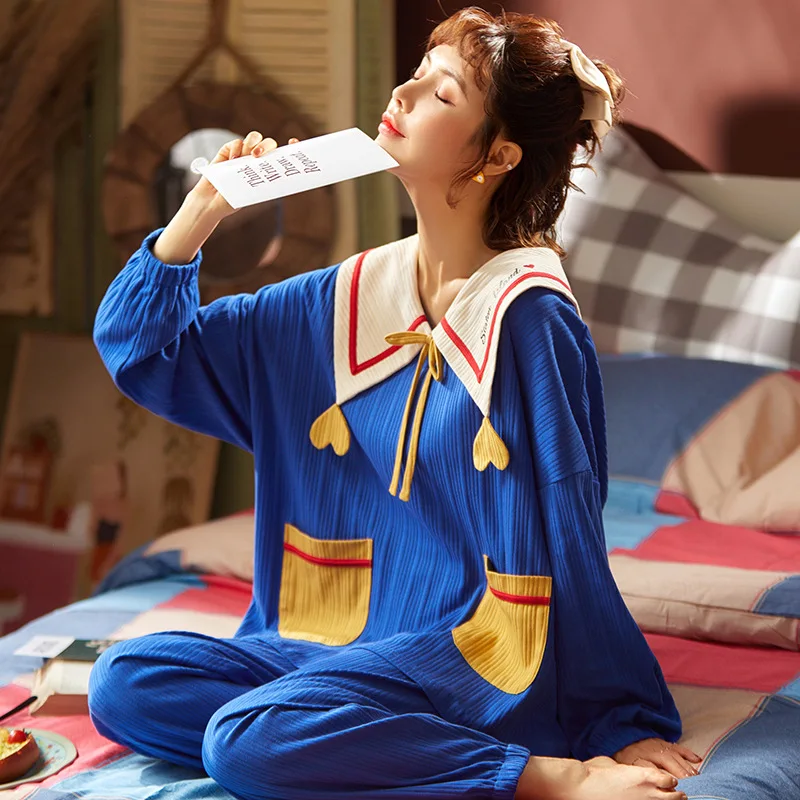 Pajamas Women Long Sleeve Princess Style Korean Autumn Winter New Baby Collar Household Women's Wear  Female Pyjamas  Sleep Tops