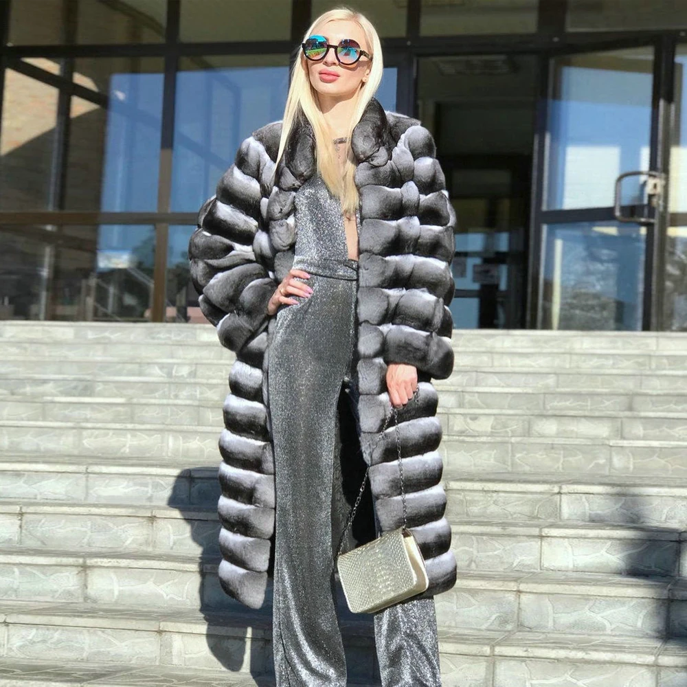 High Quality Women Natural Rex Rabbit Fur Coat Stand Collar Winter Fashion Full Pelt Genuine Rex Rabbit Fur Coats Female Outwear