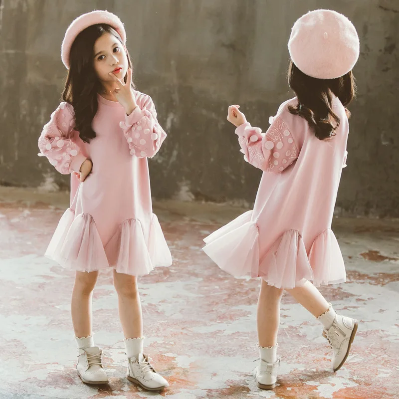

Spring Girl Dress Party Teenager Clothing Ruffle Pink Princess Girl 2022 New Autumn Kids Dresses For Girls Long Sleeve Tops