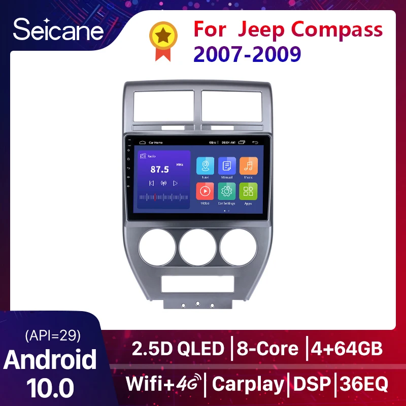 

Автомагнитола Seicane Android10 для Jeep Compass 2007 2008 2009 мультимедийный видеоплеер стерео система GPS навигации Поддержка Carplay