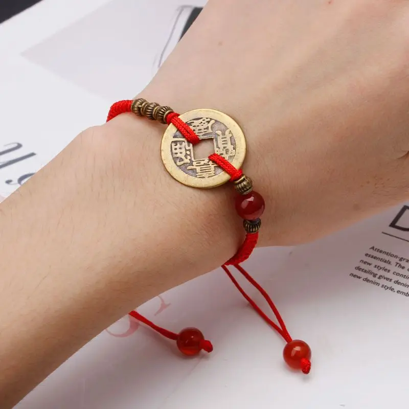 Фэн-шуй I Ching старинная монета кабала красная веревка притягивает удачу