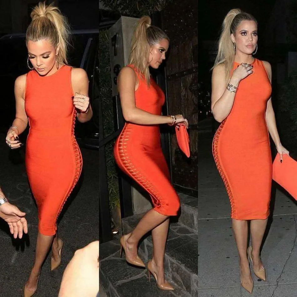 

Fashionable two side bow celebrity sexy hollow out slim women's new bandage dress sleeveless dress