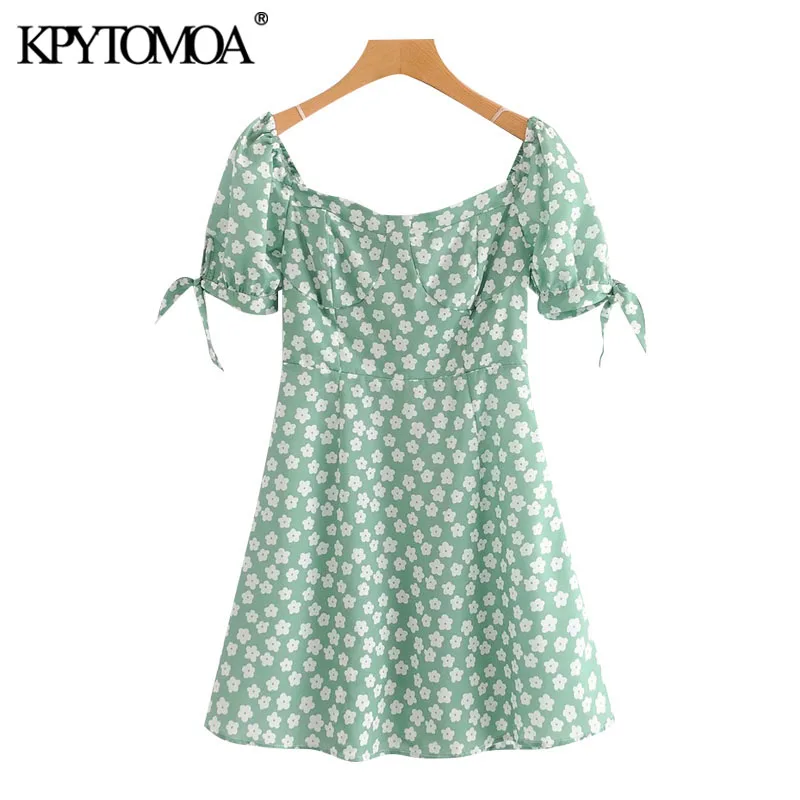 Женское мини-платье с цветочным принтом KPYTOMOA винтажное эластичное платье на