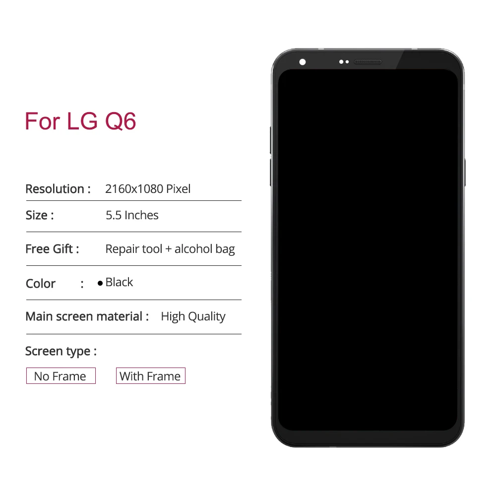 Черный 100% протестированный ЖК-дисплей 5 ''Q6 LCD s для LG Q6 M700 M700A с рамкой замены |