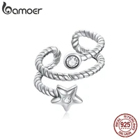 bamoer 1 pc 925 sterling silver star ear clip ear cuff zircon clip on earrings without piercing earrings fashion jewelry sce1135