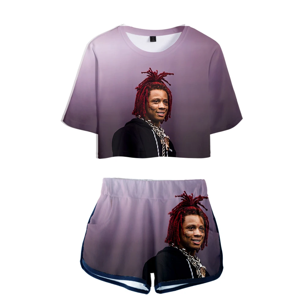 

2020 New 3D Printed Trippie Redd Summer Tracksuit Women Two Piece Set Short Sleeve Crop Top+Shorts Sexy Streetwear Clothes