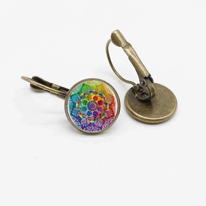 Новые Ретро Мандала Цветок кристалл стеклянные серьги с французским замком уха