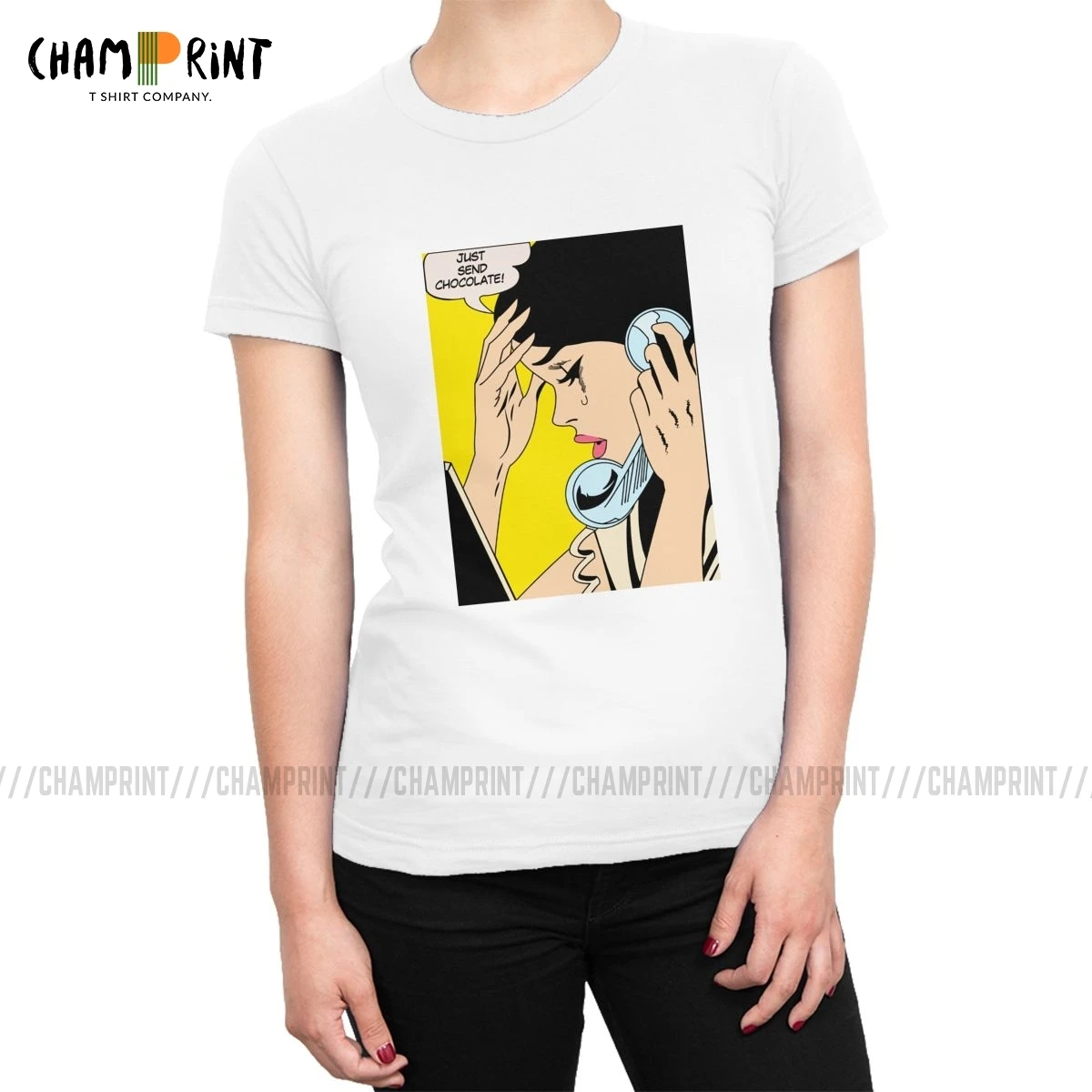 

Just Send Chocolate T-shirts Women Pop Art T Shirt Grunge Rock Tops Tees Vintage O Neck Short Sleeve Female Clothing Graphic