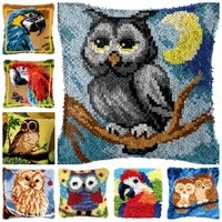 cute owl parrot coarse wool latch hook kit diy cross stitch carpet embroidery bird series segment embroidery latch hook rug kits