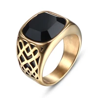 megin d hot sale vintage simple punk black gem titanium steel rings for men women couple friend fashion design gift jewelry