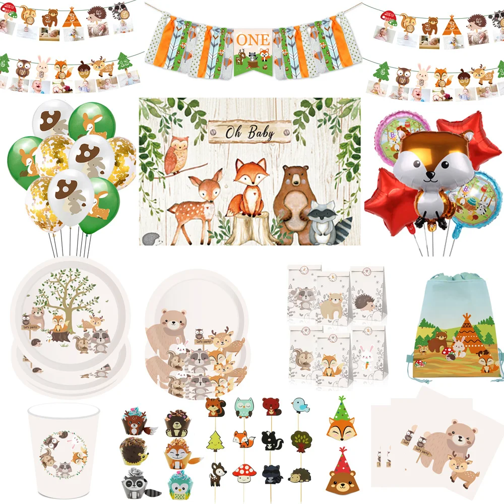 Набор одноразовой посуды в стиле джунглей с животными | Дом и сад