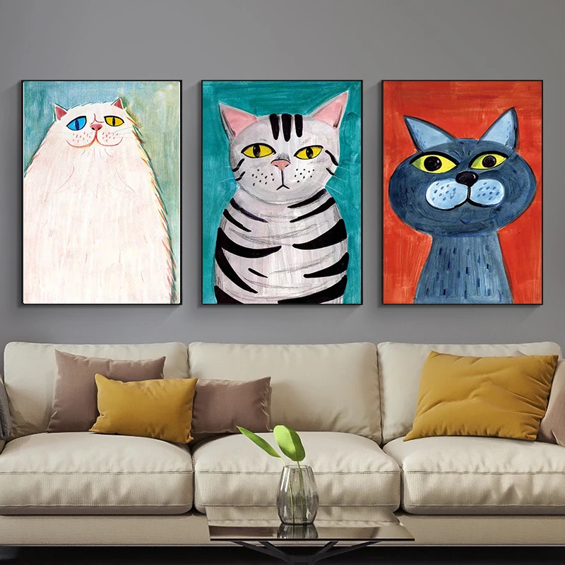 

Abstract Modern Cartoon Cute Cat Oil on Canvas Painting Wall Art Print Poster and Prints Wall Art Picture for Living Room Home
