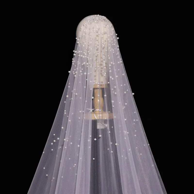 

White Ivory 3Meter Long 3Meter Width Comb Pearl Wedding Veil Accesorios Para Cabeza de Novia Cathedral Veils
