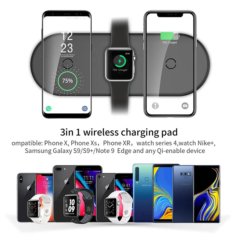 3 в 1 беспроводная зарядная подставка для Apple Watch Airpods iPhone 10 Вт Быстрая зарядка подставка держатель для samsung Xiaomi huawei мобильный телефон