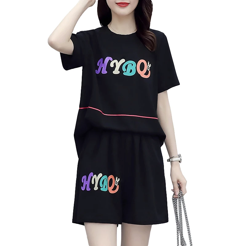

sets for women summer 2020 New Fashion Casual Two-piece Set Female short sleeve top Wide leg shorts suit Large size loose girl