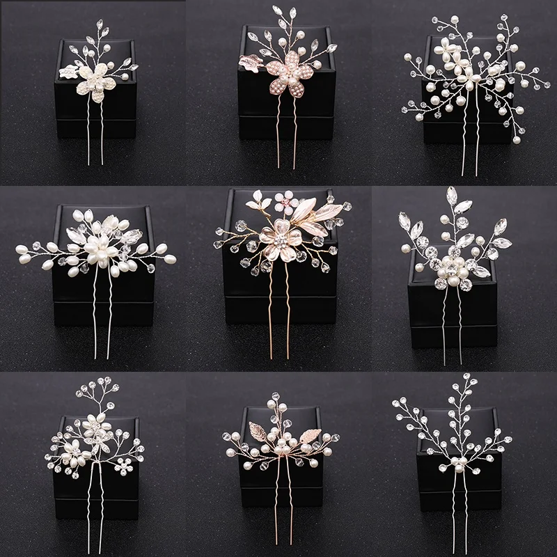 

Flower Crystal Pearl Wedding Hair Pins for Women Wedding Hair Accessories Bridal Headpiece Hair Jewelry Party Queen Hairpin Gift
