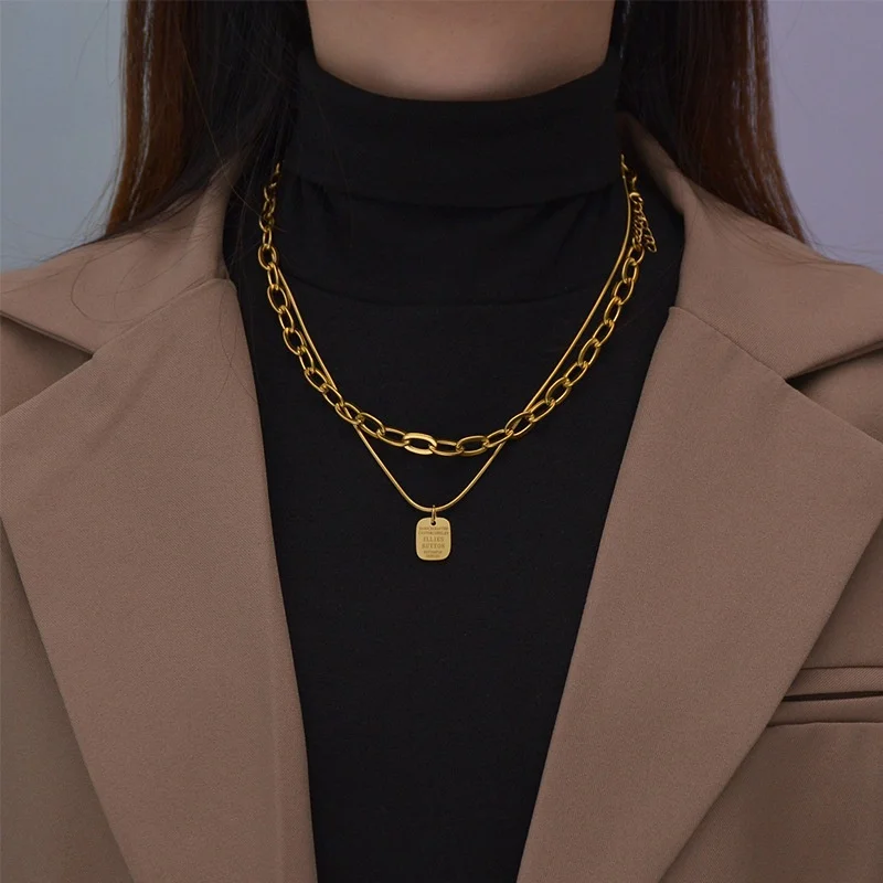 

Double Personality Necklace Restoring Ancient Ways Web Celebrity Fashion Letters Tags Wind Fleece Chain Necklace Temperament