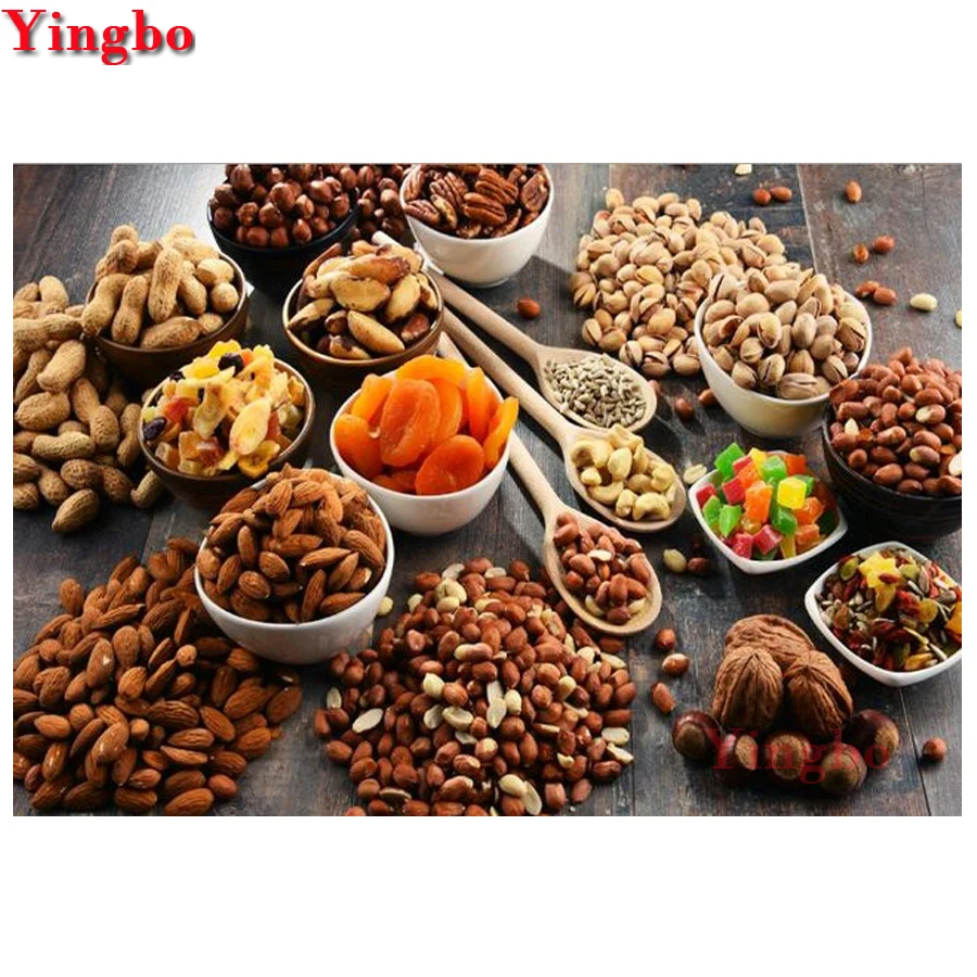 5D diy круглая/квадратная Алмазная вышивка крестиком разнообразные орехи продукты