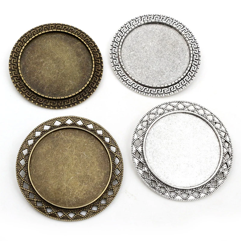 

New Fashion 5pcs 35mm Inner Size Antique Bronze And Silver Plated colors Brooch Style Cabochon Base Setting Charms Pendant