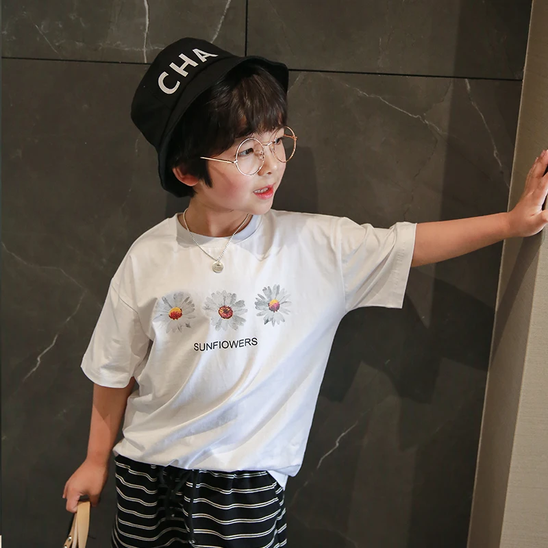 Новинка 2020 модная летняя футболка для мальчиков с коротким рукавом и цветочным